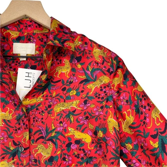 ♦️SOLD♦️J. Crew Collection Silk Twill Button Up in Jungle Cat Floral Print - Picture 5 of 15